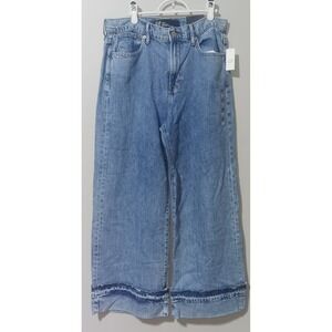 Gap Supersoft High Rise Wide Leg Jeans Medium Wash Raw Hem 10/30S 780842-00-1